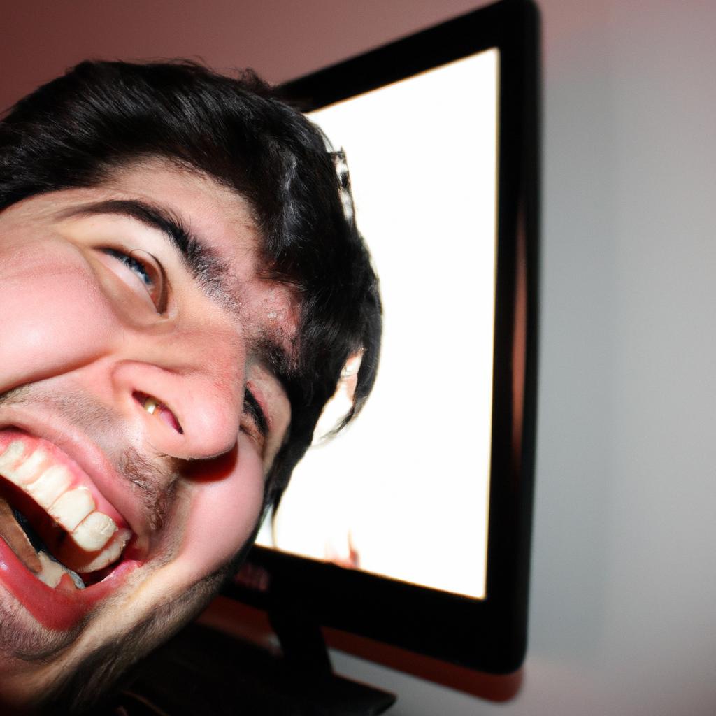 Person laughing at a screen