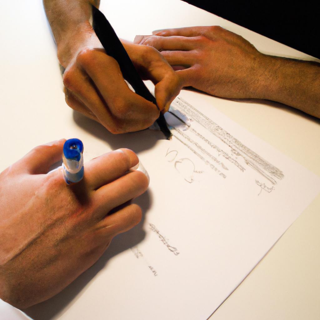 Person signing film collaboration agreement