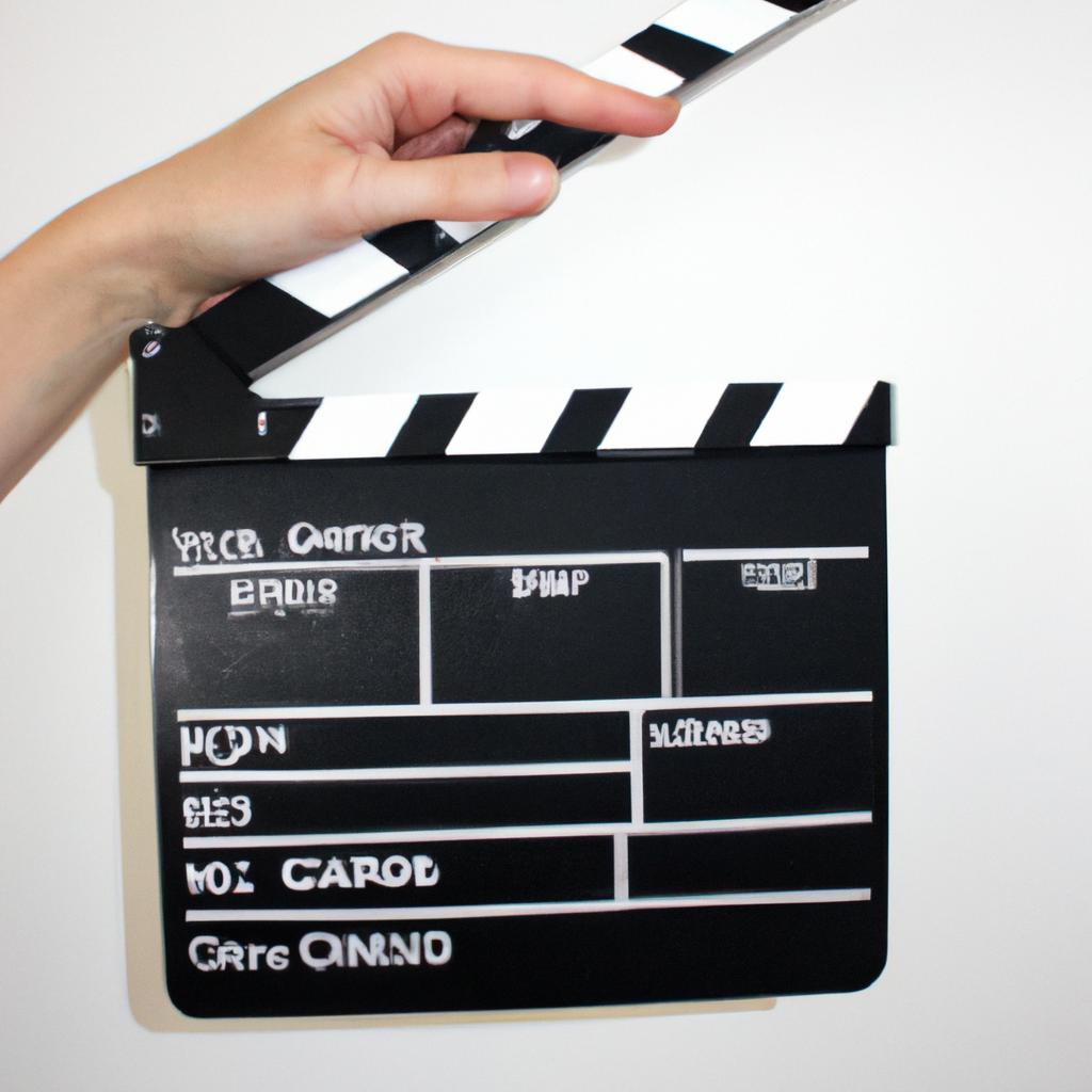 Person holding a film clapperboard