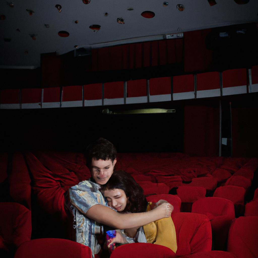 Couple embracing in movie theater