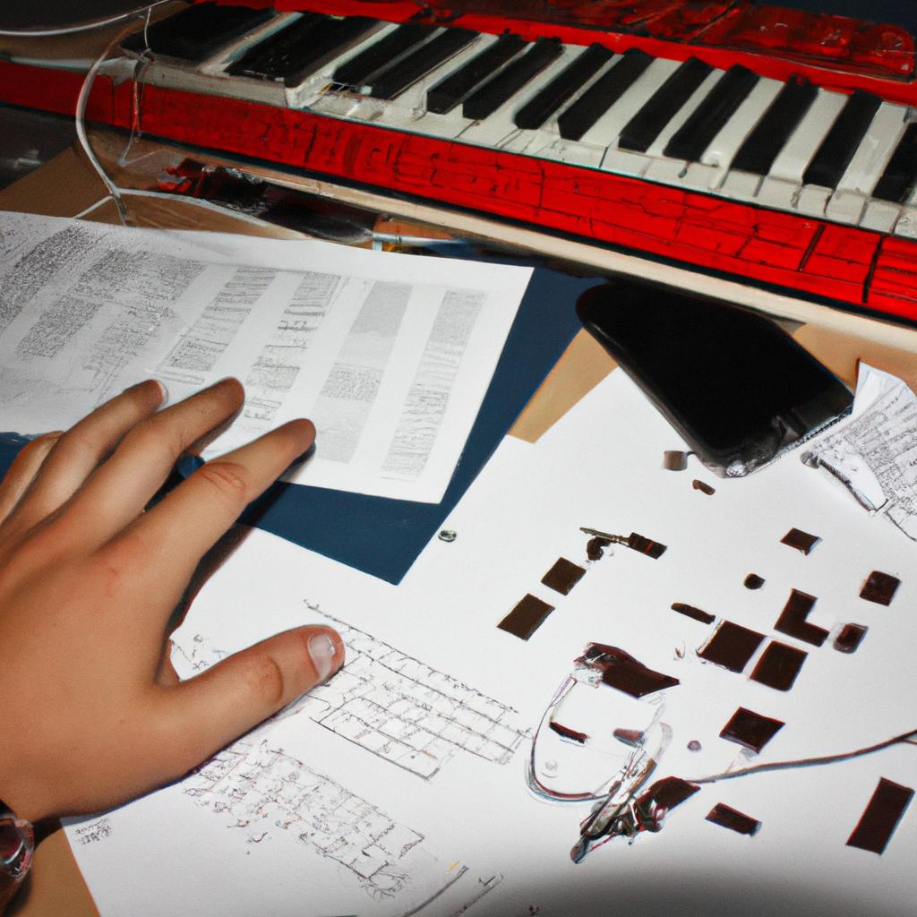 Person composing film score music